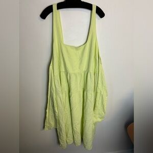 Ava Viv Women’s Mini dress ribbon tie front Chest lemon green Plus Size 3X gauze